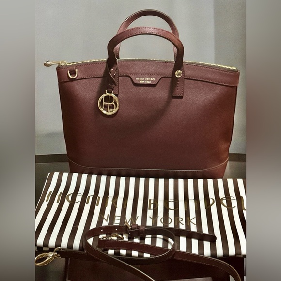 Henri Bendel NWOT Saffiano Leather Satchel & Crossbody - Burgundy + Dust Bag - Picture 8 of 17